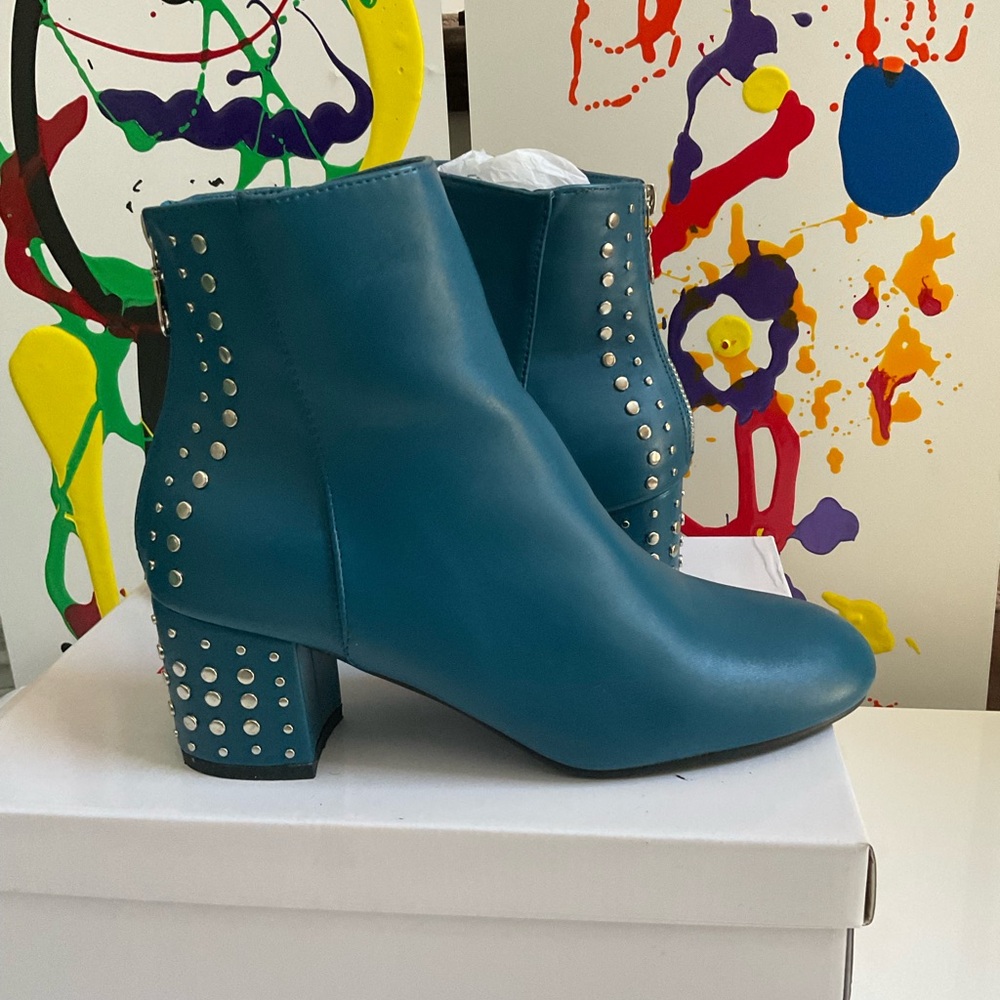 Boston Design Studio Blue Studded Booties Size 10